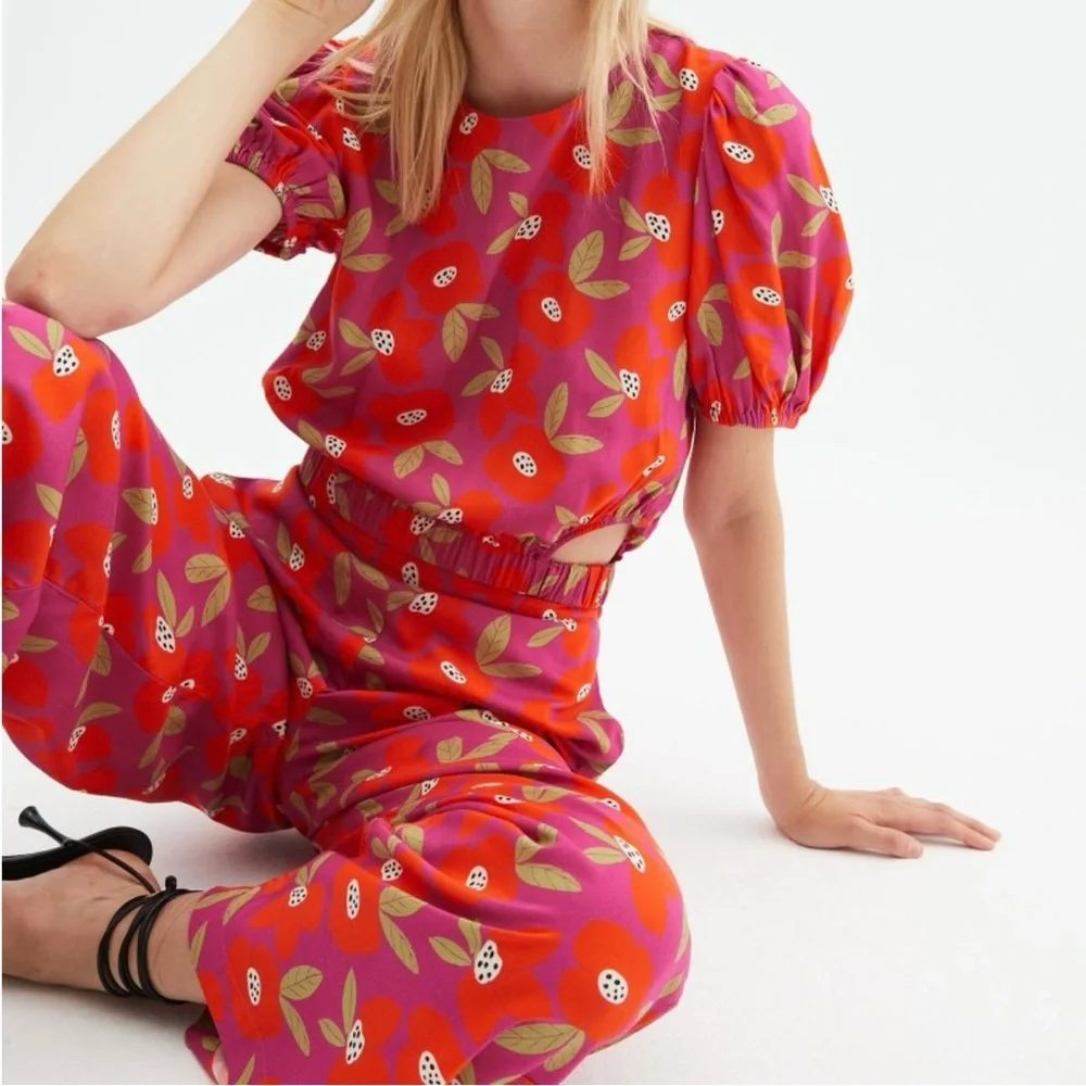 Floral Red Women's Pantsuit - Picture 1 of 8
